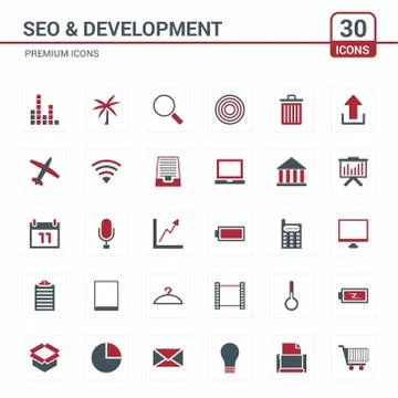 Seo and Developement icons red 스톡 일러스트