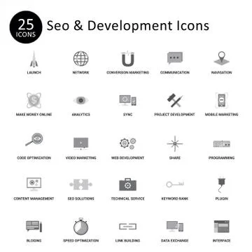 Seo and Developements icons set vector 库存插图