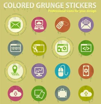 Seo and development colored grunge icons Illustrazione stock