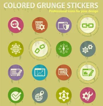 Seo and development colored grunge icons 스톡 일러스트