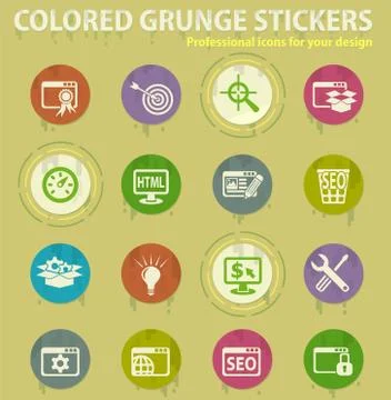 Seo and development colored grunge icons 스톡 일러스트