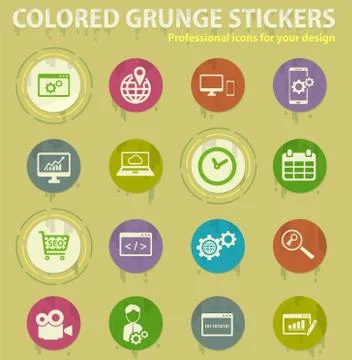 SEO and development colored grunge icons 스톡 일러스트