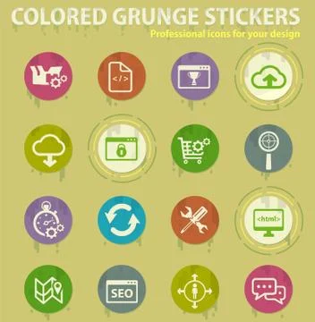 SEO and development colored grunge icons 스톡 일러스트
