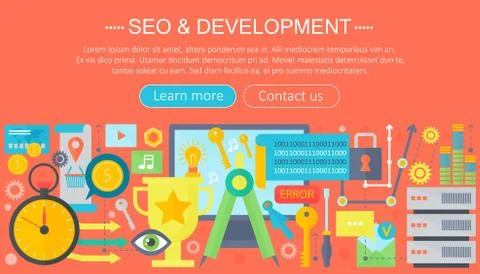 SEO and development concept design infographics template design, web header seo Stock-Illustration