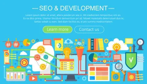 SEO and development concept design infographics template design, web header seo 스톡 일러스트