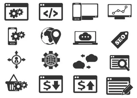 SEO and Development icons set Illustrazione stock