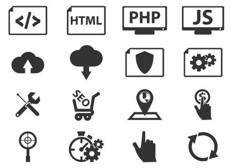 SEO and Development icons set 스톡 일러스트