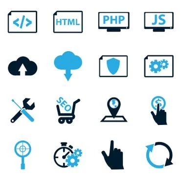 SEO and Development icons set 스톡 일러스트