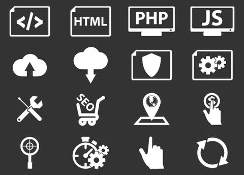 SEO and Development icons set 스톡 일러스트