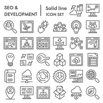Seo and development line icon set, computing symbols collection, vector sketches Stock Illustration
