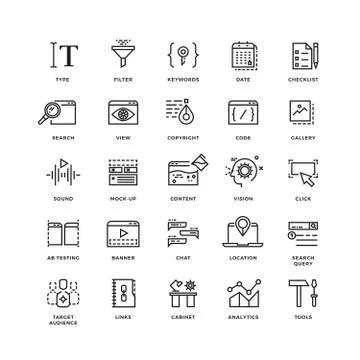Seo and development line thin vector icons Illustrazione stock