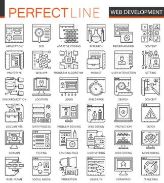 SEO and development outline concept symbols. Perfect thin line icons. Modern Stock Illustration