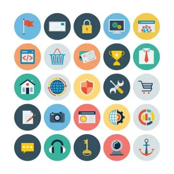 SEO and Marketing Flat Vector Icons Stock Illustration