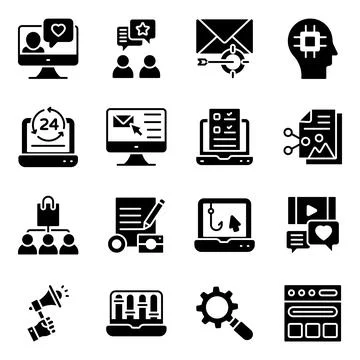 Seo and Media Solid Icons Pack Stock-Illustration