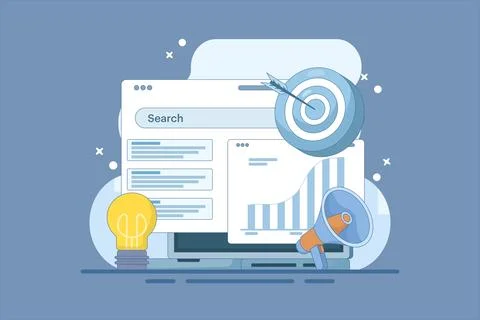 SEO and SMM optimization concept. Digital marketing, SMM digital web technology. Stock Illustration