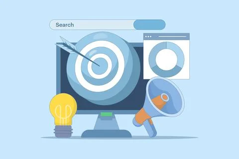 SEO and SMM optimization concept. Digital marketing, SMM digital web technology. 스톡 일러스트