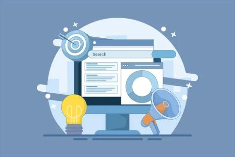 SEO and SMM optimization concept. Digital marketing, SMM digital web technology. 스톡 일러스트