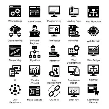 Seo and Web Solid Icons Pack Stock Illustration