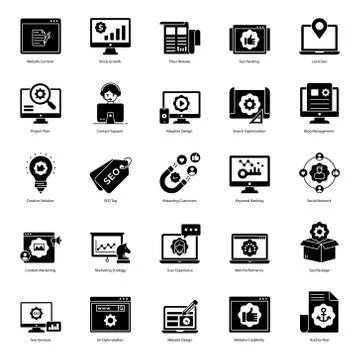 Seo And Web Solid Icons Pack Stock Illustration