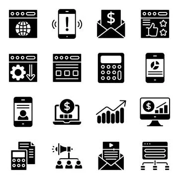 Seo and Web Solid Icons Pack Illustrazione stock