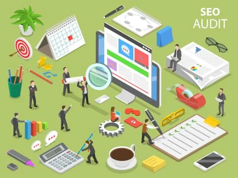 Seo audit flat isometric vector concept. Stock Illustration