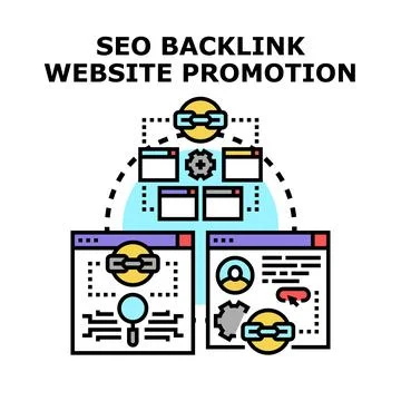Seo backlink website promotion and search optimization concept 库存插图