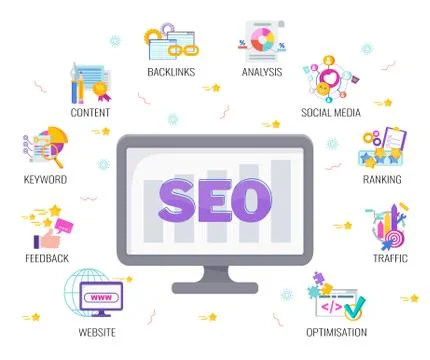 Seo banner. Search Engine Optimization. Flat vector illustration. Stock Illustration