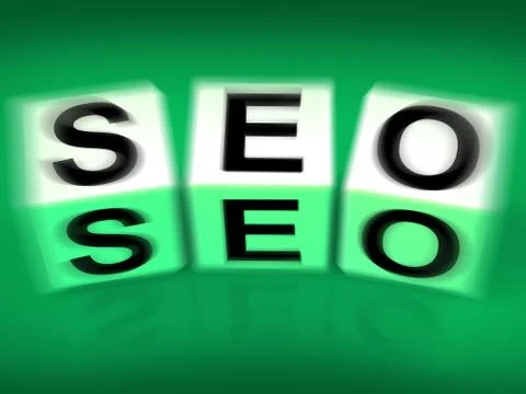 Seo blocks displays search engine optimization online Illustrazione stock