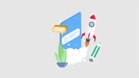 Seo Boost Startup Business with rocket mobile phone or smartphone animation.. Stock Footage 260033728