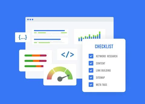 SEO Checklist - Boost Website Ranking and Web Page Performance. On-Page Stockillustratie