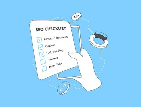 SEO checklist - Complete Task lists for website optimization concept. SEO Stock Illustration