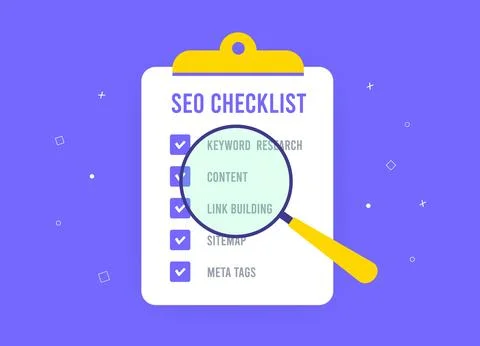 SEO Checklist document for boosting website ranking and performance. On-Page and Stock Illustration