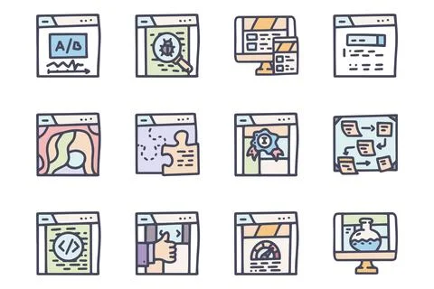 SEO color vector doodle simple icon set Stock Illustration