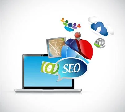 Seo computer media tools illustration design Ilustración de archivo