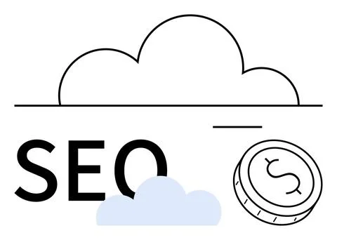 SEO Concept with Coin and Cloud Symbolizing Digital Optimization and Online.. Ilustración de archivo