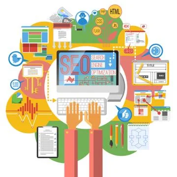 Seo concept computer poster Stock Illustration