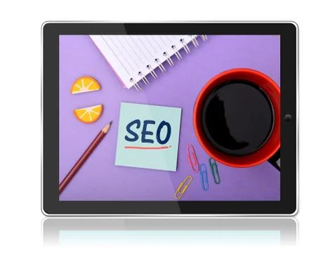 SEO Concept design in smart tablet PC Foto stock