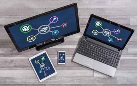 Seo concept on different devices 스톡 사진