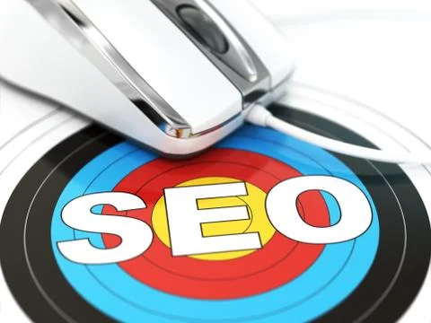 SEO concept. Mouse on the target with text. Ilustración de archivo