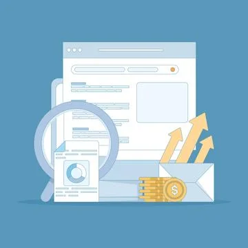 SEO concept search engine optimization, search marketing. Illustrazione stock