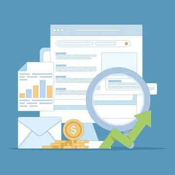 SEO concept search engine optimization, search marketing. Stock Illustration