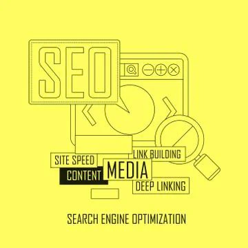SEO concept in thin line style Stock Illustration