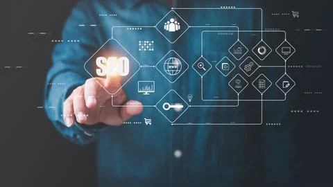 SEO concepts, optimization analysis tools, search engine rankings, social m.. 스톡 사진