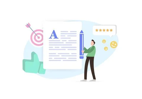 SEO Content and Search Engine Success Factors concept. Seo articles writing and Stock Illustration