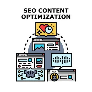 Seo content optimization developing digital marketing strategy Stock Illustration