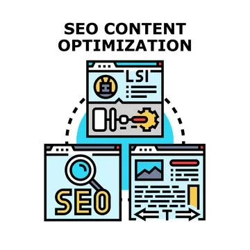 Seo content optimization developing digital marketing strategy Stock Illustration