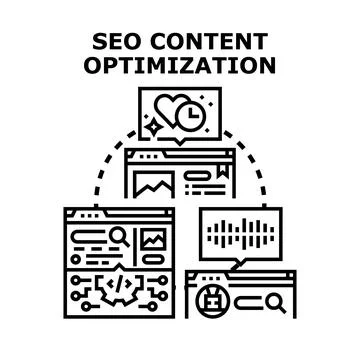Seo content optimization developing digital marketing strategy Stock Illustration