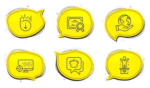 Seo, Cooking hat and Scroll down icons set. Winner podium sign. Search engine Stock Illustration