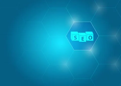 SEO cubes blue background. Technology background. Illustrazione stock
