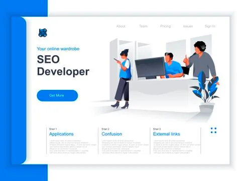 Seo developer isometric landing page. Stock Illustration
